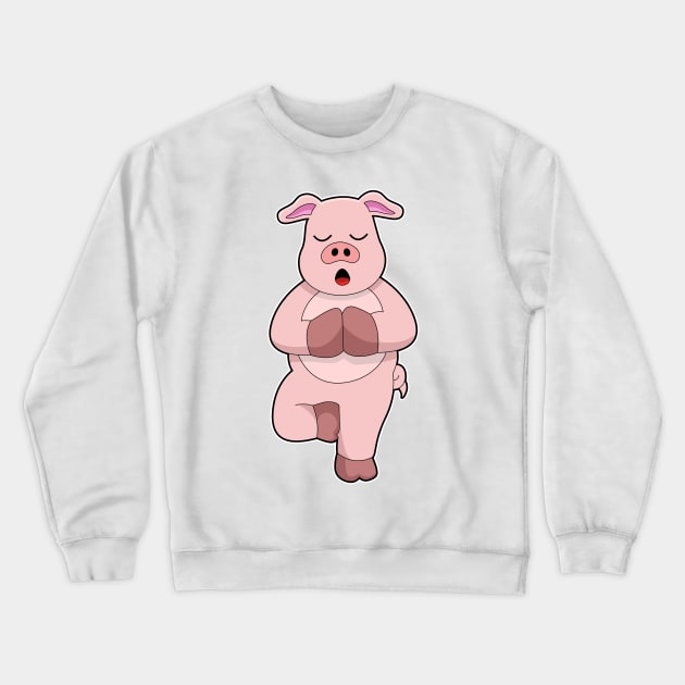 Pig at Yoga on a Leg Crewneck Sweatshirt by Markus Schnabel